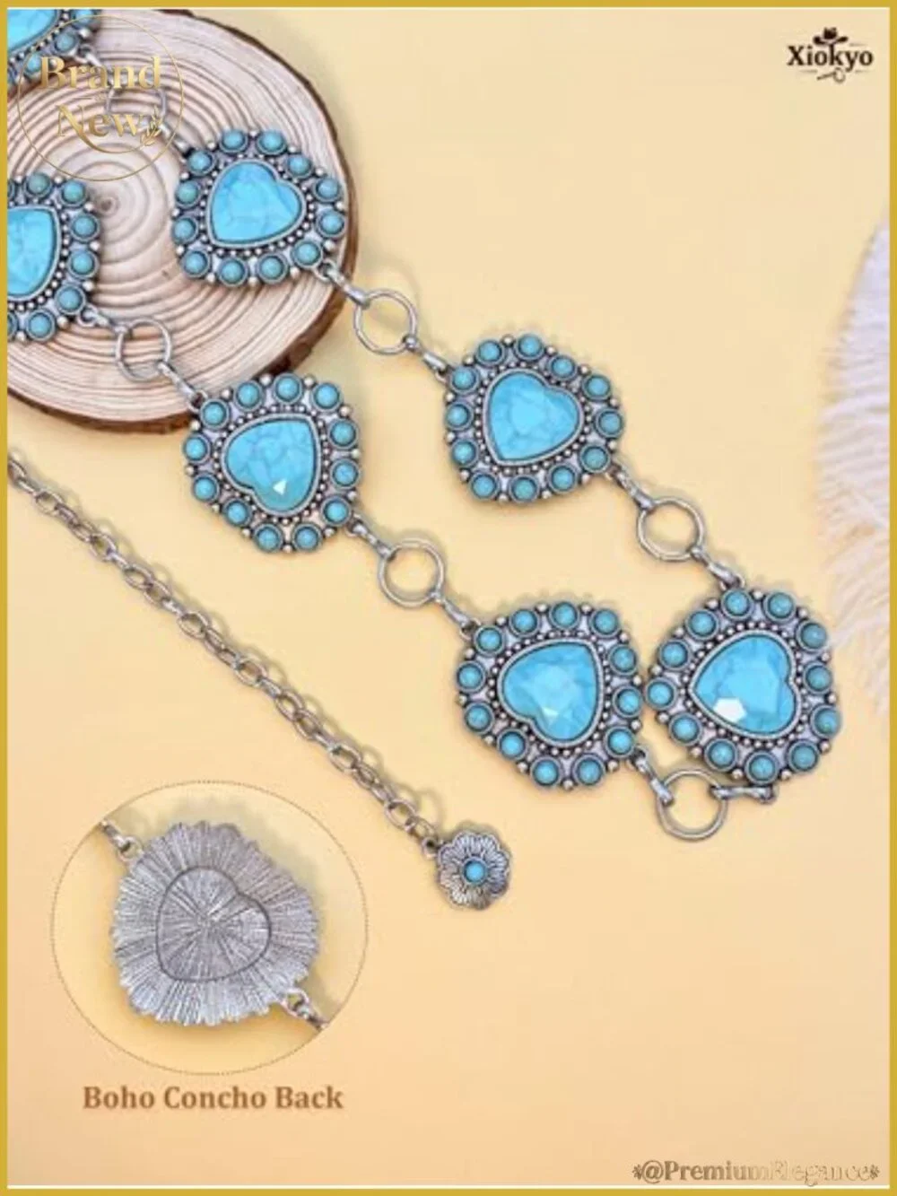Western Chain Belt Turquoise Concho Silver Tone Adjustable